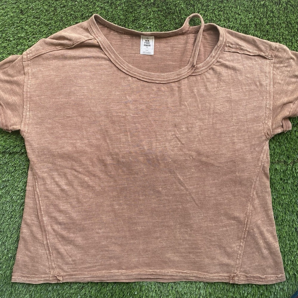 We the Free Women Blouse Shirt‎ Medium Rust Y2K Heathered Fall Split crew collar
